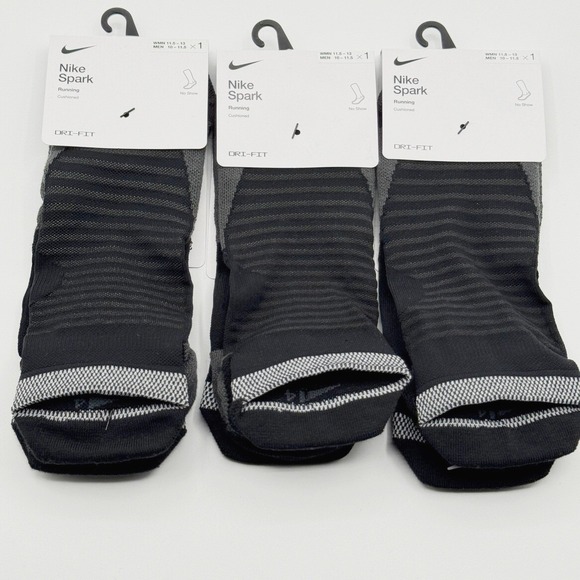 Nike Other - 3 PAIRS - Nike Spark No Show Cushioned Socks Size 10 - 11.5 Mens Running Black